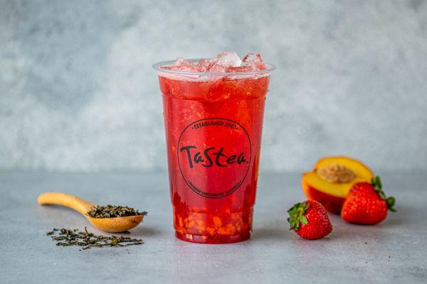 Our #1 best seller! Peach Me Sweetea - peach & strawberry black tea with peach and strawberry bits