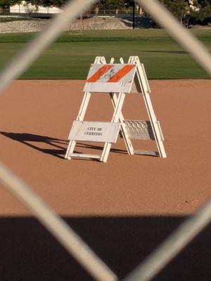 Barrier on Field #5 indicating closure of the field