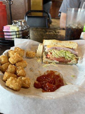 Club Sandwich with tater tots