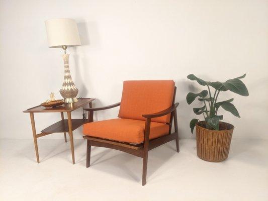 Refinished & Reupholstered Walnut Chair, Gorgeous Orange Fabric