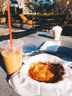 Ice coffee and tuna melt