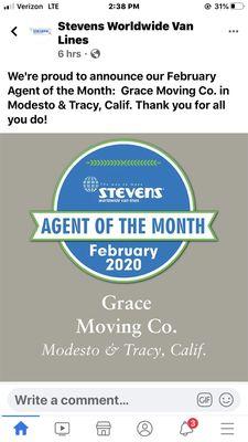 Grace was awarded "Agent of the Month" for their excellence in customer service!