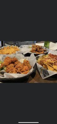 Wings, cheese fries, and nachoes