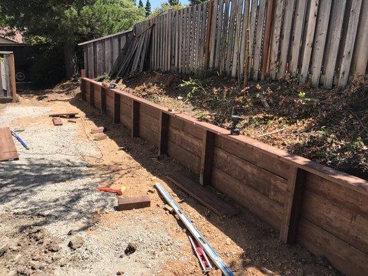 Wood retaining wall