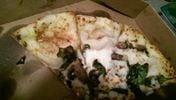 opps....no cheese or sauce , I can understand 1 slice like this...nobody is perfect but this was half the pizza....