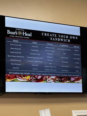 Create your own sandwich menu