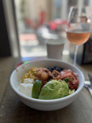 Shrimp bowl + Rose=perfect Sunday brunch