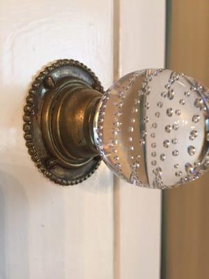 One of many blown glass knobs at the Julietta House