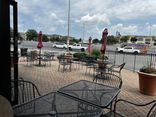 The view of the patio from my table inside.