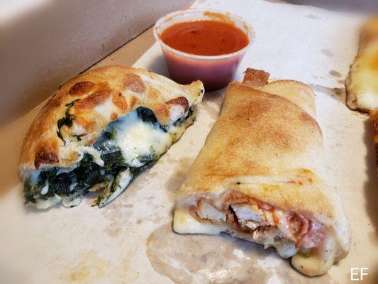 Spinach and Chicken Roll, which comes with tomato sauce. Asking was not necessary.