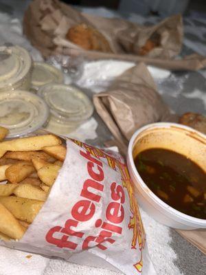 Pollo Loco & Birria empanadas with fries