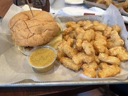 Steamed Cheeseburger with tots