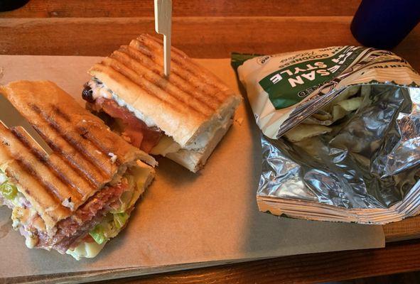 Italian Panini with parmesan ranch kettle chips (also came with sliced cantaloupe but bag is blocking it)