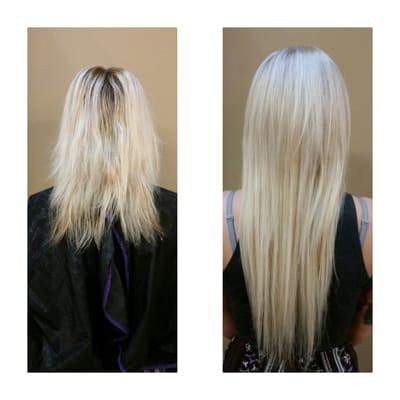 Hair by Brittany Blonde Corrective color & tape in cinderella hair extensions