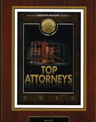 Top Attorneys by Pasadena Magazines, Pasadena Magazine. 戚律师再次荣获由《Pasadena 杂志》评选的"顶级优秀律师"称号。