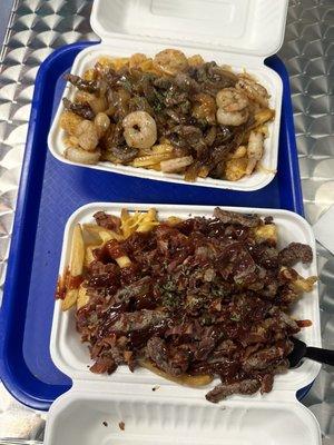 Honey Garlic Steak & Shrimp (top) and BBQ Bacon Steak (bottom)