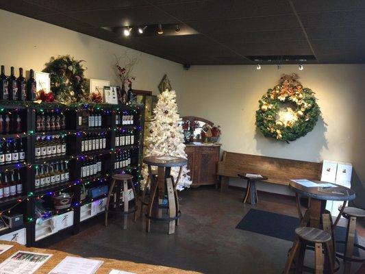 christmas theme in tasting room.