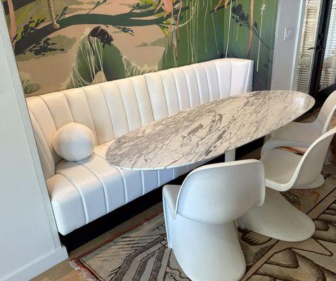 Custom leather banquette.