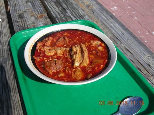 Sunday special Mexican soup.  Excellent flavor, not spicy.  You can all the spice you want at the salsa bar!