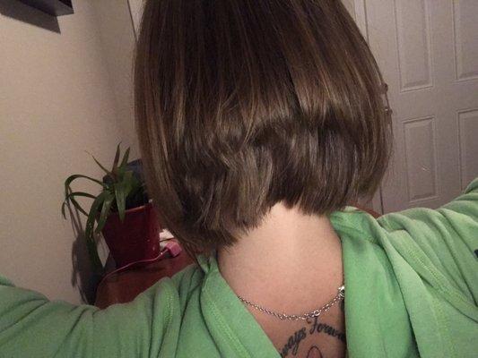 Awful. I asked to shorten my all ready shape A-Line Bob. That's what I get for being desperate for a trim. Learned my lesson.