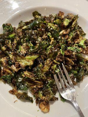 To die for: CAVOLINI DI BRUXELLES FRITTI  Crispy fried brussel sprouts, Roman mustard, garlic - Chile honey, Pecorino Romano.