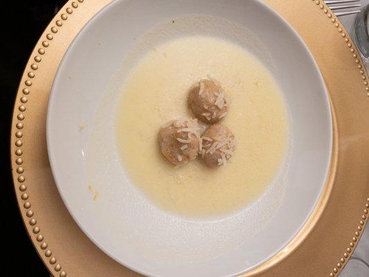 Avgolemono Soup - lemon, chicken meatballs, basmati rice