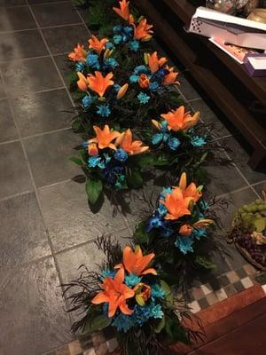 Flowers ordered for a party for Denver Broncos 
 football game.