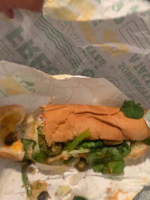 A subway that was supposed to be toasted but was not