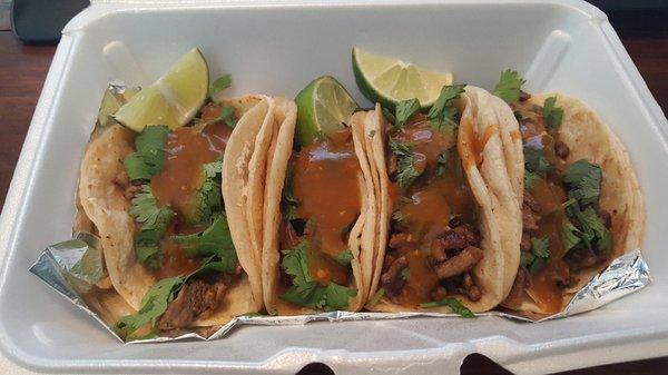 Beef tacos with homemade hot sauce, excellent.