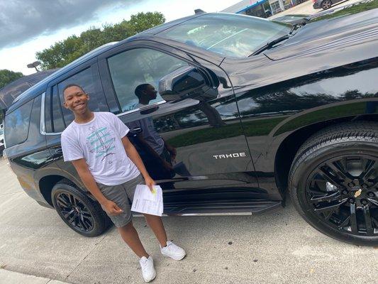 My son and our new 2021 Tahoe