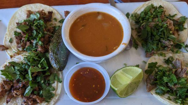 Street tacos, carnitas and al pastor.