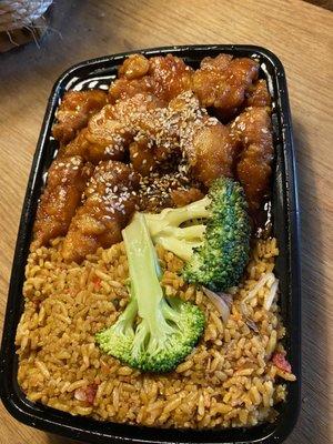 Sesame chicken, roast pork fried rice. Very good.