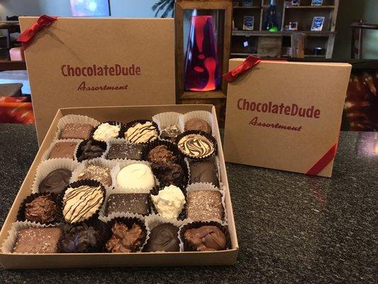 Our ChocolateDude One Pound And Half Pound Assortment boxes.