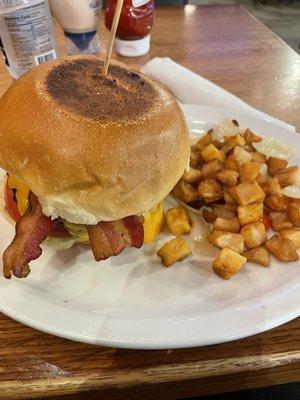 Breakfast Burger and Country Potatoes