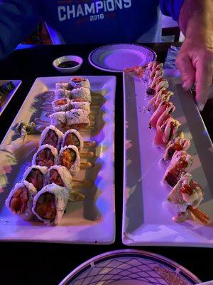 Spicy tuna, yellowtail and red dragon rolls