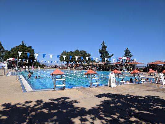 Outside at the pool.