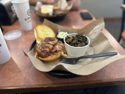 Chicken sandwich with Collard Greens