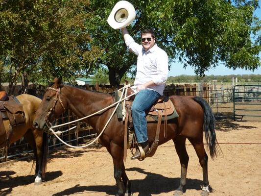 eric just being a cowboy after his big ride and steak dinner!