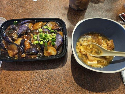 Chinese Eggplant with Tofu and hot and sour soup (without seafood)