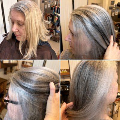 With 3'' of outgrowth I was able to color her ends to look like her gray roots with stunning results!