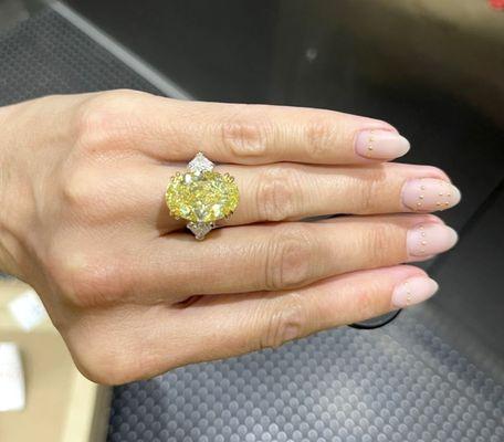 This custom fancy yellow diamond ring was delivered to a pleased customer.