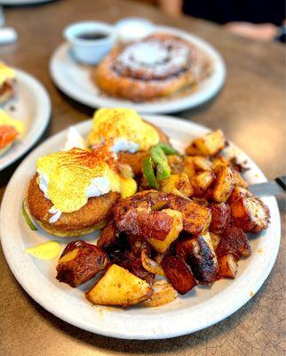 Crab Cakes Benedict and country potatoes