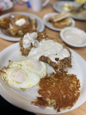 Chicken Fried Steak and Eggs with French Toast