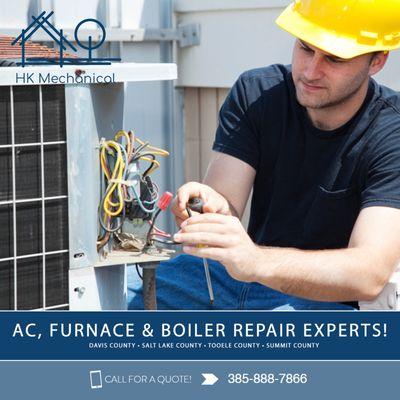 HVAC repair for Salt Lake County, Davis County, Summit County, and Tooele County. Call HK Mechanical.