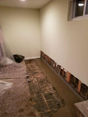 Drain System Installed in Finished Basement