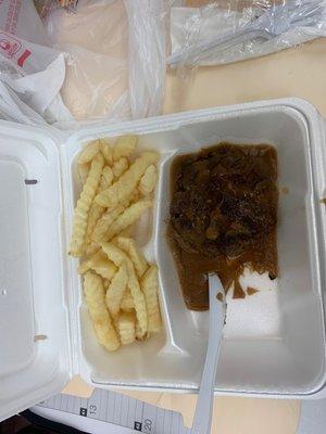 Hamburger steak, fries