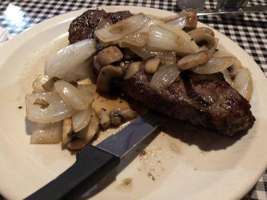 Strip steak tonight was EXCELLENT! $12.00! Cooked perfectly.