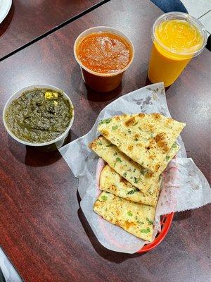 Garlic Naan, Palak Paneer, Butter Chicken