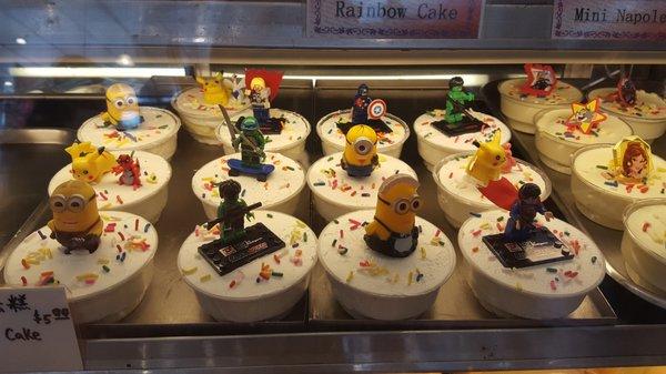 Cute cakes topped with characters - $5 each