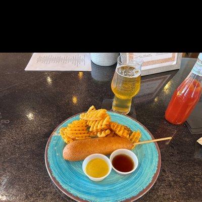 Hand dipped corn dog